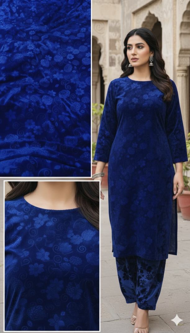 🥳 Sale Sale M-4466   Imported 3-D Self print Velvet Same print Shirt & Truzer 2pc