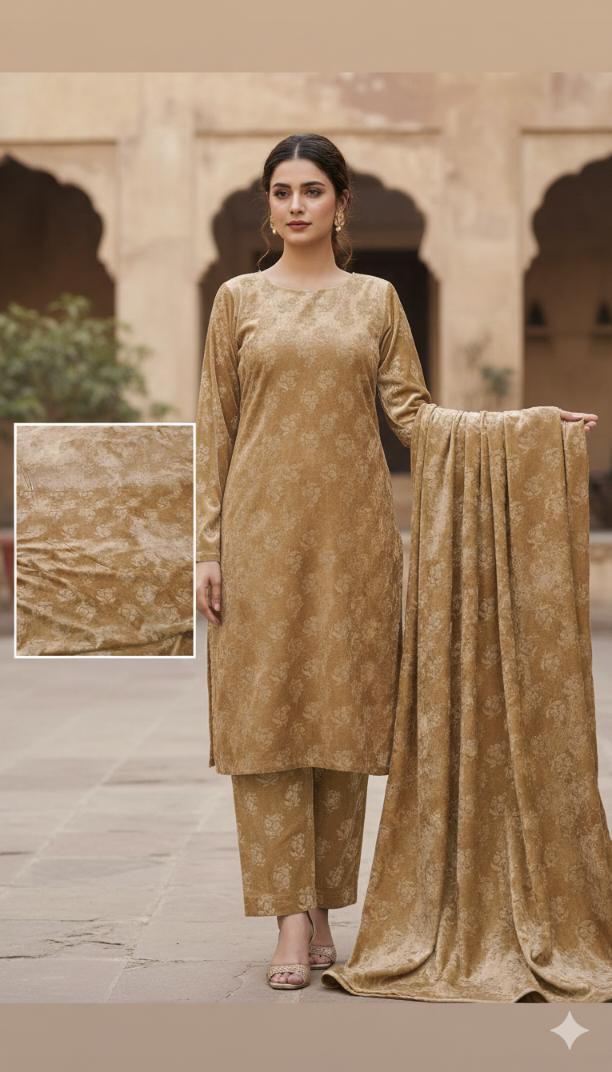 🥳 Sale Sale M-4469   Imported 3-D Self print Velvet Same print Shirt & Truzer 2pc