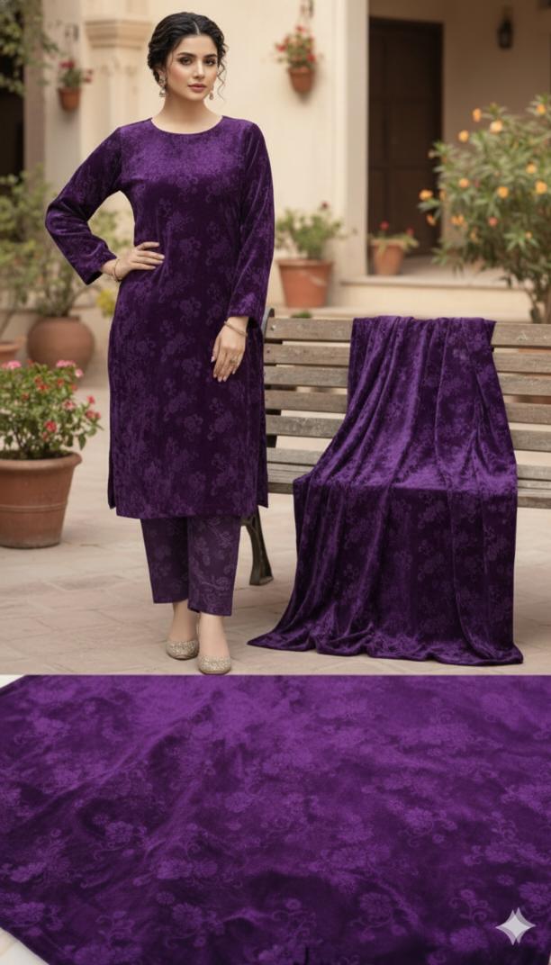 🥳 Sale Sale M-4470   Imported 3-D Self print Velvet Same print Shirt & Truzer 2pc