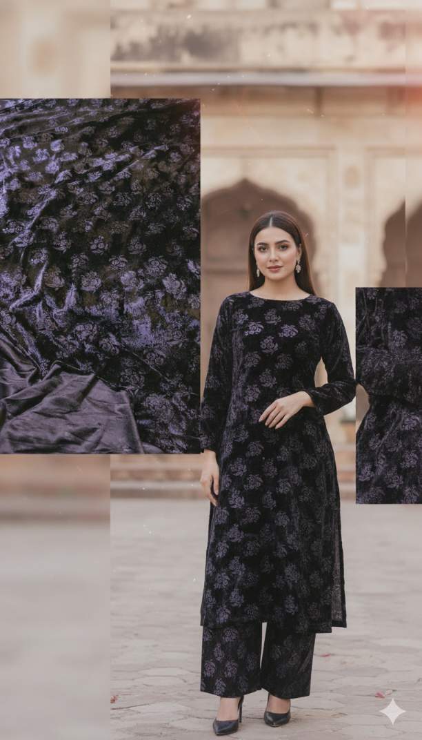 🥳 Sale Sale M-4472   Imported 3-D Self print Velvet Same print Shirt & Truzer 2pc