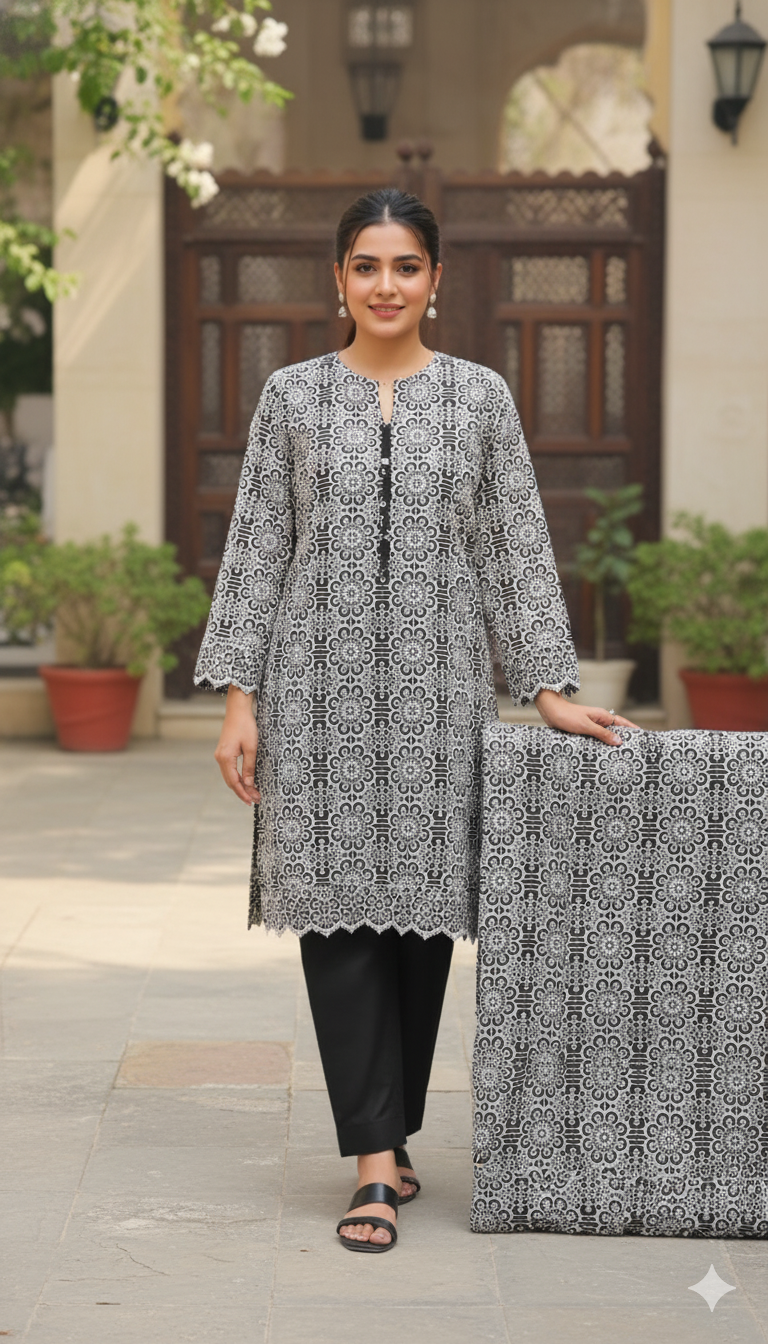 🥳 Sale Sale M-5352 Imported Shiffli Embroidery ChickenKari Luxury Camric Lelin Shirt