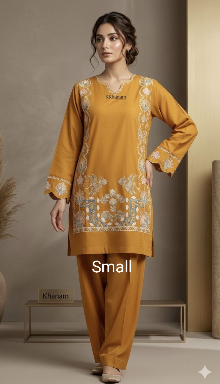 🥳 Sale Sale M-5002  Rs.3090  (Khanam) Brand, Women Stitch Embroidery ⛱️ Summer Lawn Shirt & Shalwar 2pc.  (Women Small Size (Length 38 & Chest 20)