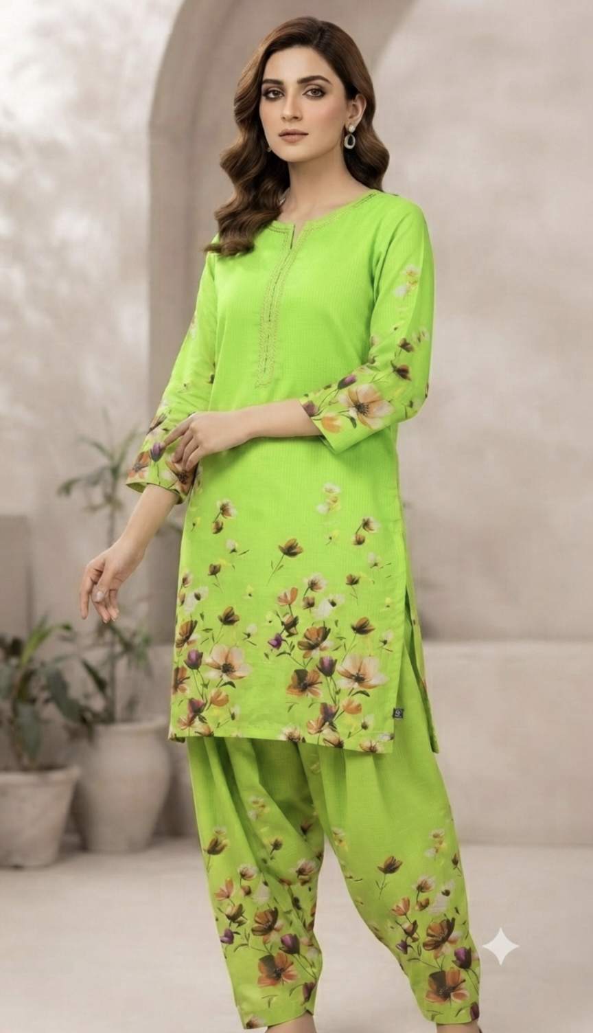 🥳 Sale Sale M-206  Rs.1390 Imported  Daman Design 3-D Dorria Pure Summer Lawn Shirt & Truzer 2pc